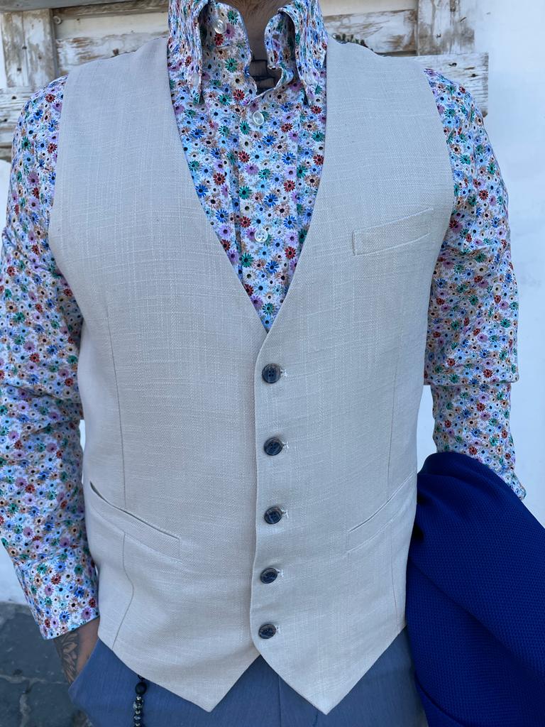 Gilet uomo beige con retro a contrasto