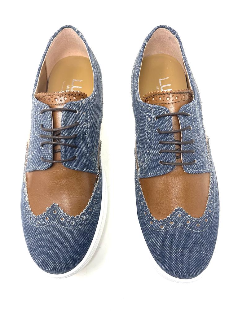 Stringata jeans e pelle fondo gomma