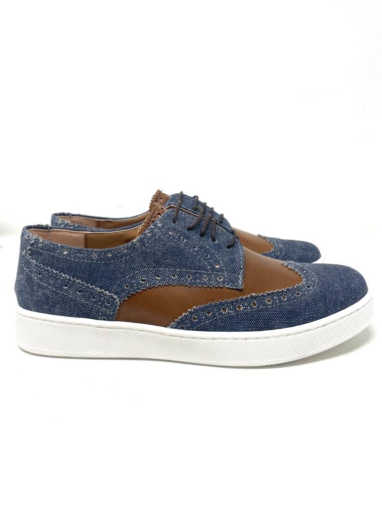 Stringata jeans e pelle fondo gomma