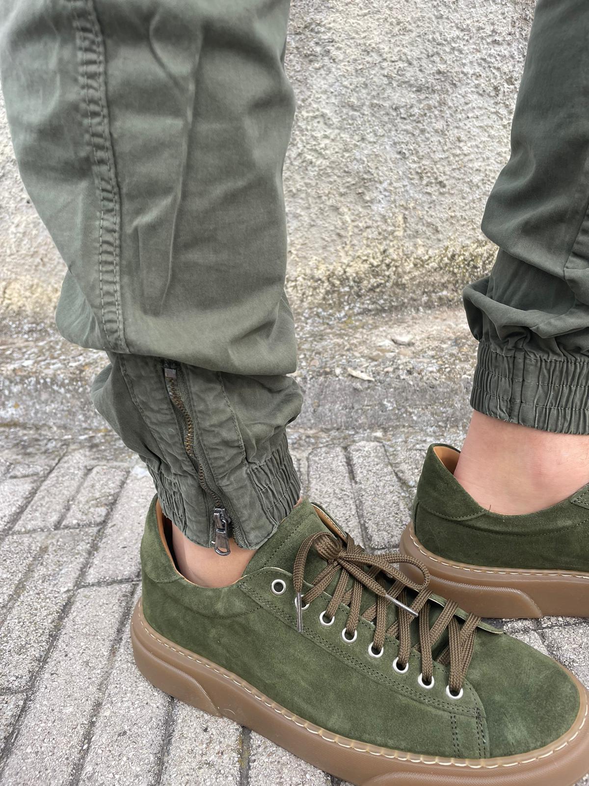 Pantalone cargo uomo cotone con elastico e zip