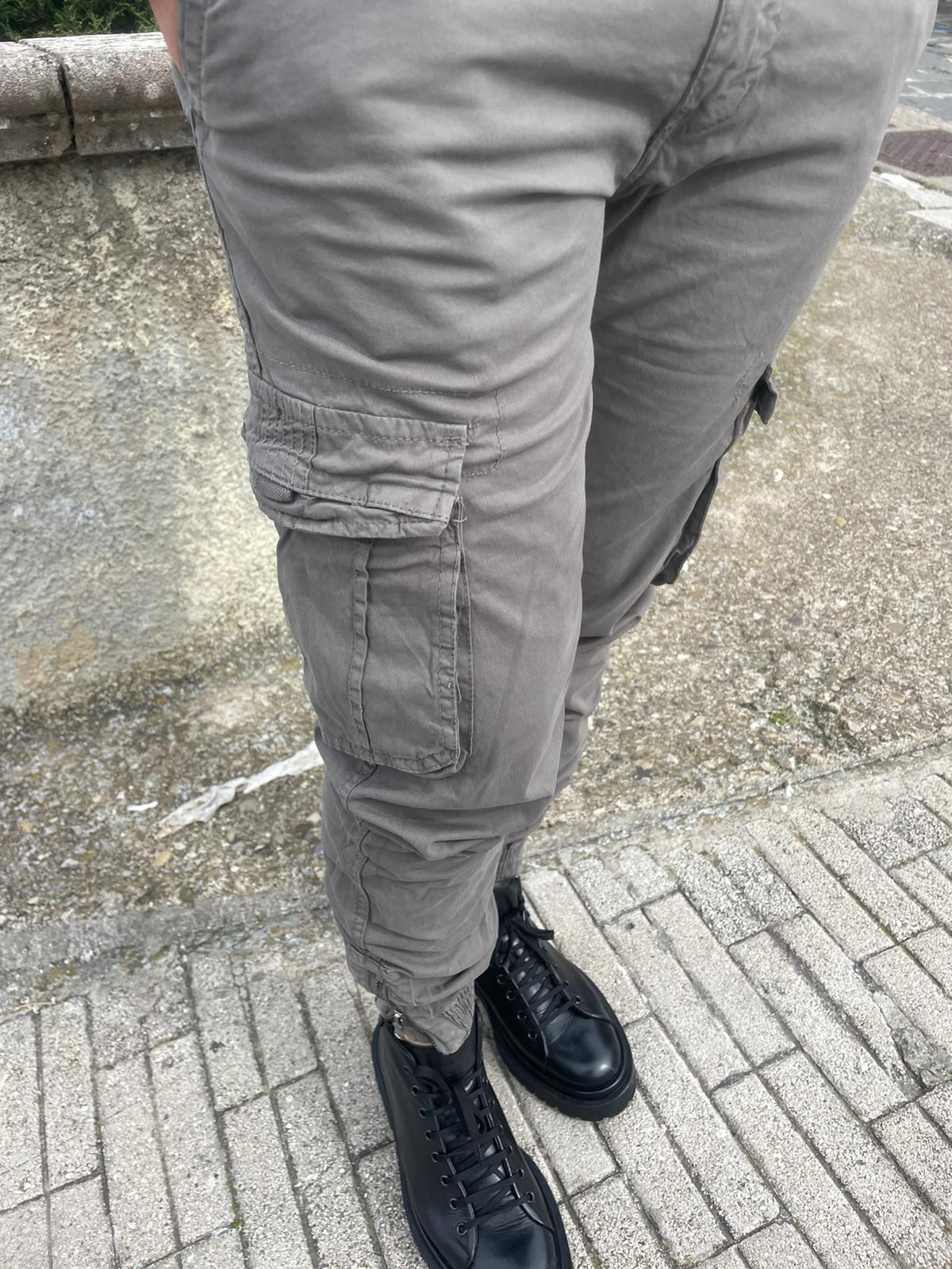 Pantalone cargo uomo cotone con elastico e zip