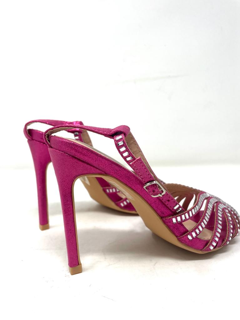 perforated sandal with stones, comfortable 7cm heel