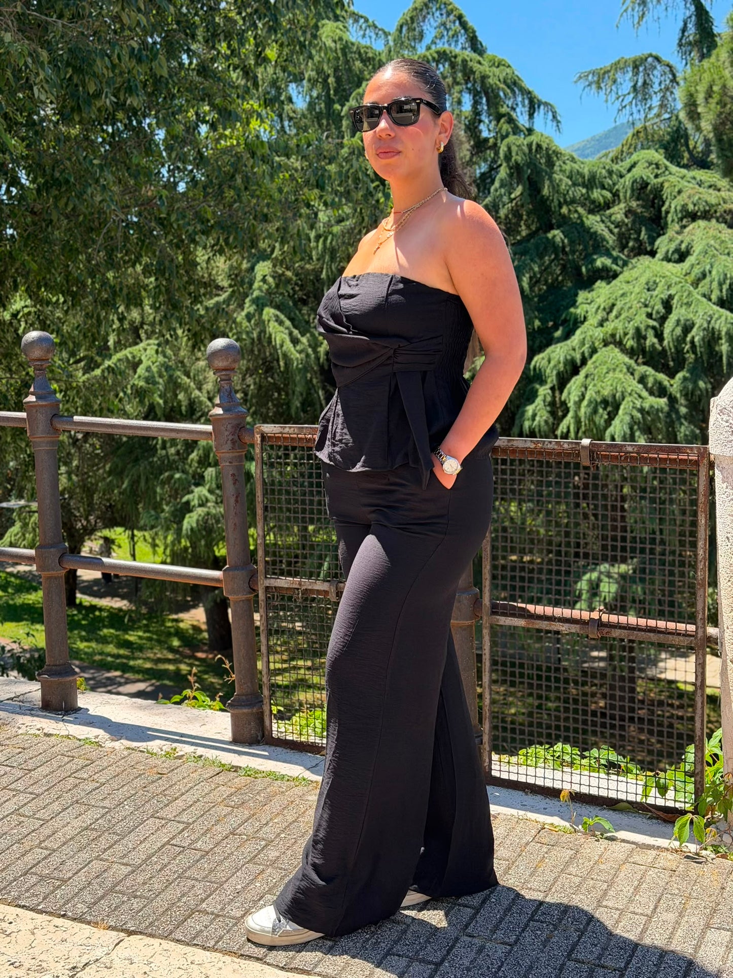 Coordinato Donna 2 Pezzi con Bustino e Pantalone Palazzo Leggero