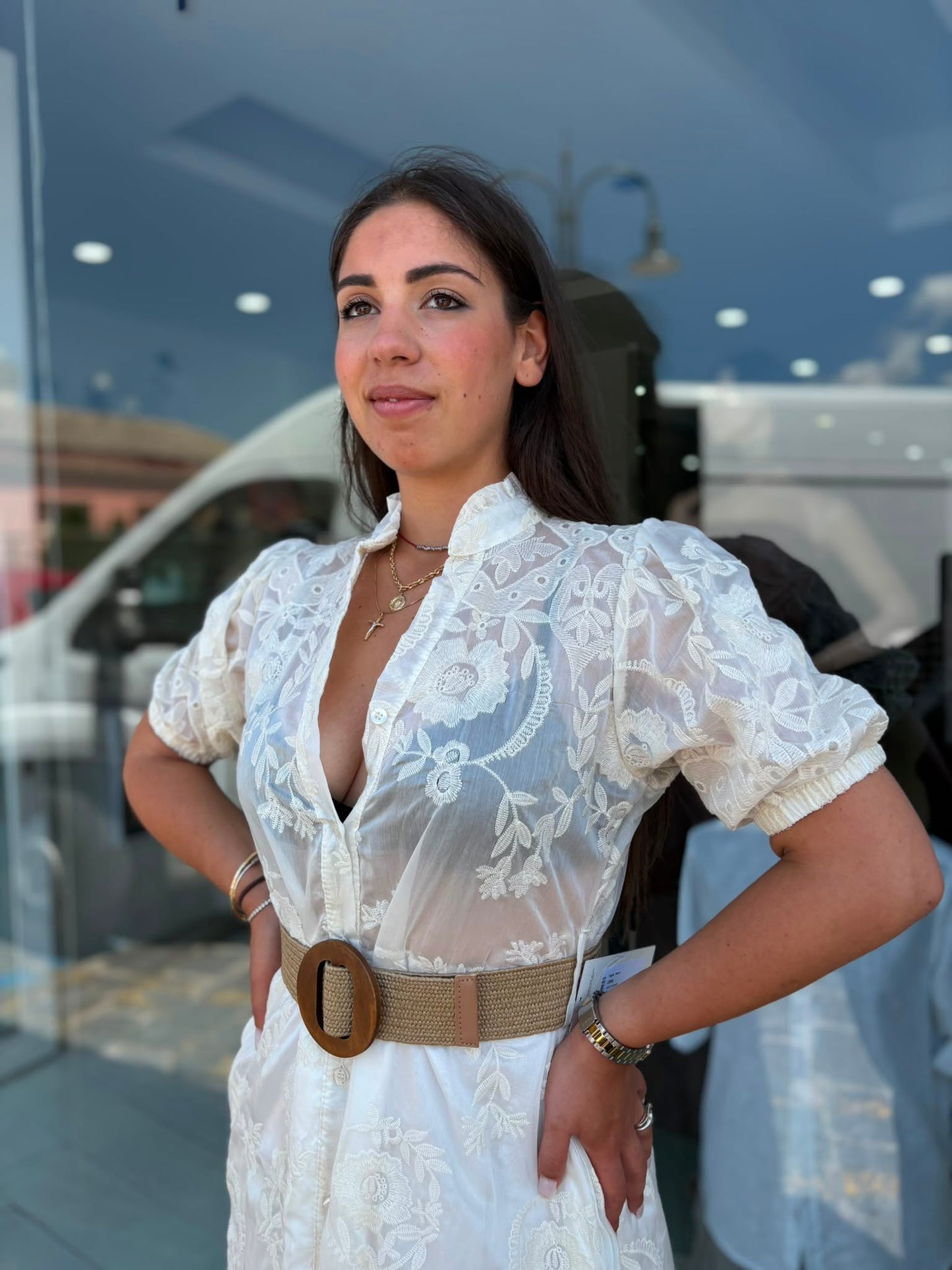 Abito Lungo Donna in Mussola con Ricami
