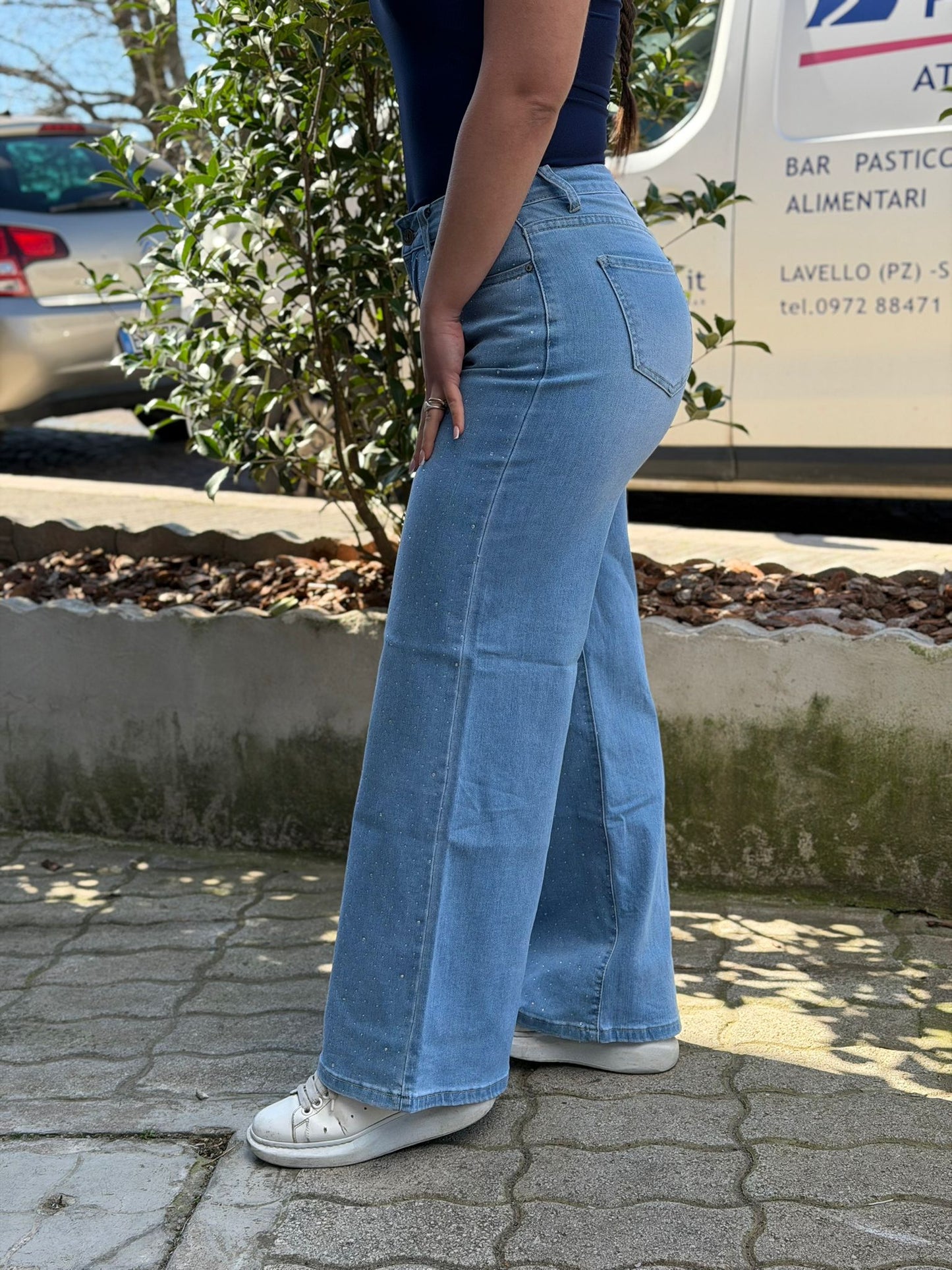 Jeans Donna Lag Flat con Strass
