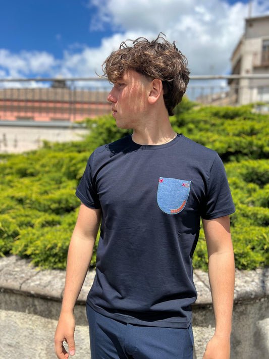 T-shirt Uomo con Taschino in Denim – Made in Italy
