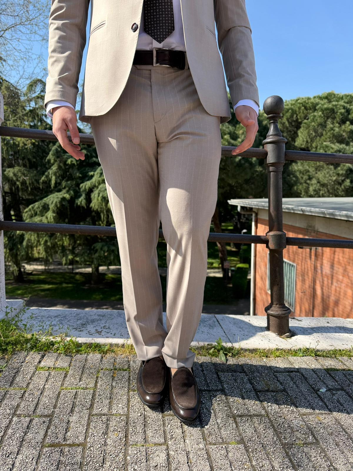 Abito Uomo Gessato Modello Michelangelo – Petto a Lancia Slim Sartoriale