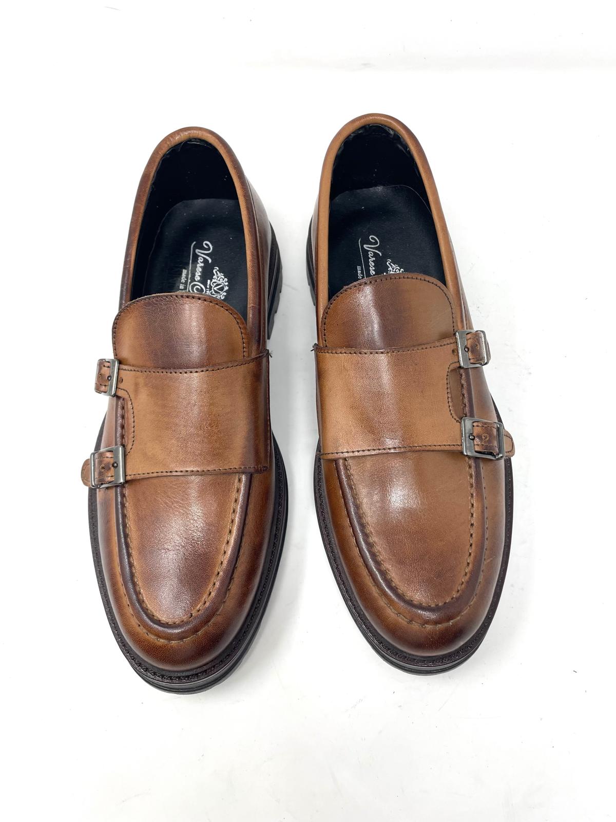 Mocassino doppia fibbia fondo vibram in vera pelle made in italy