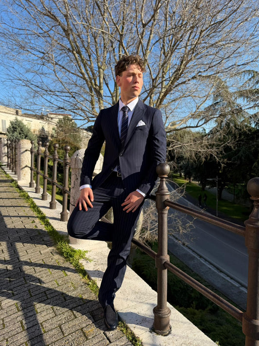 Abito Uomo Gessato Modello Michelangelo – Petto a Lancia Slim Sartoriale