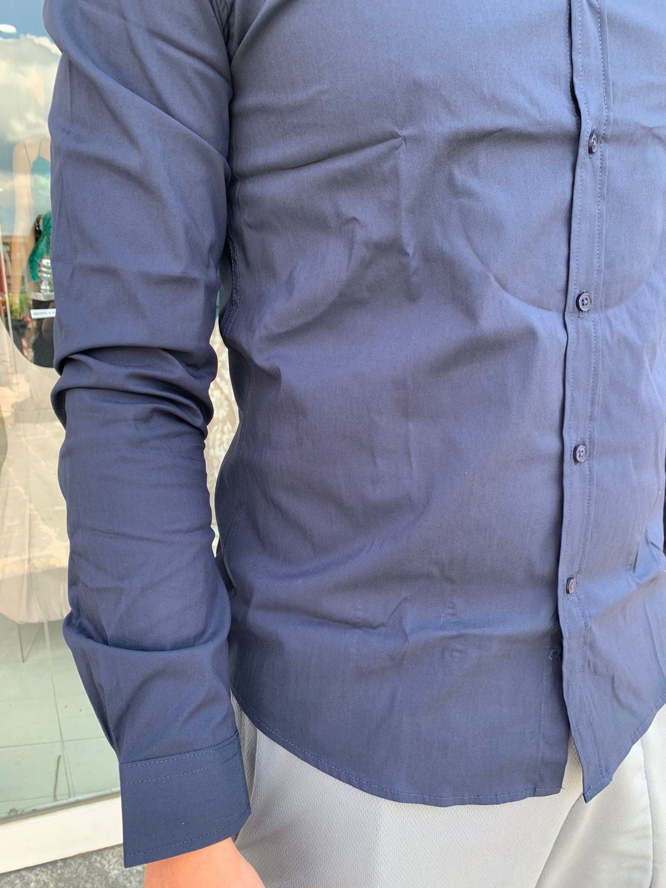 Camicia coreana uomo cot. elasticizzato