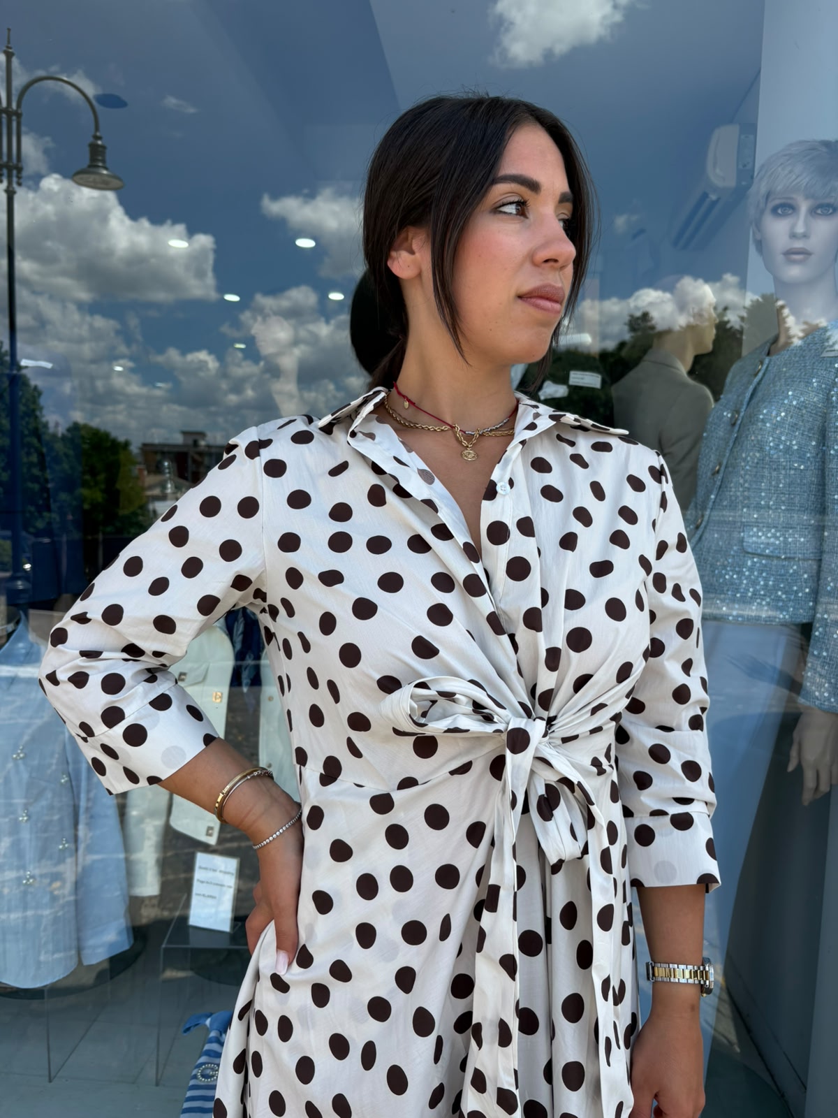 Abito Lungo Donna a Pois in Cotone