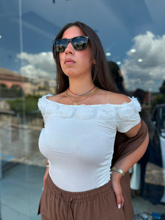 T-Shirt Donna con Scollo Schiffer e Rose