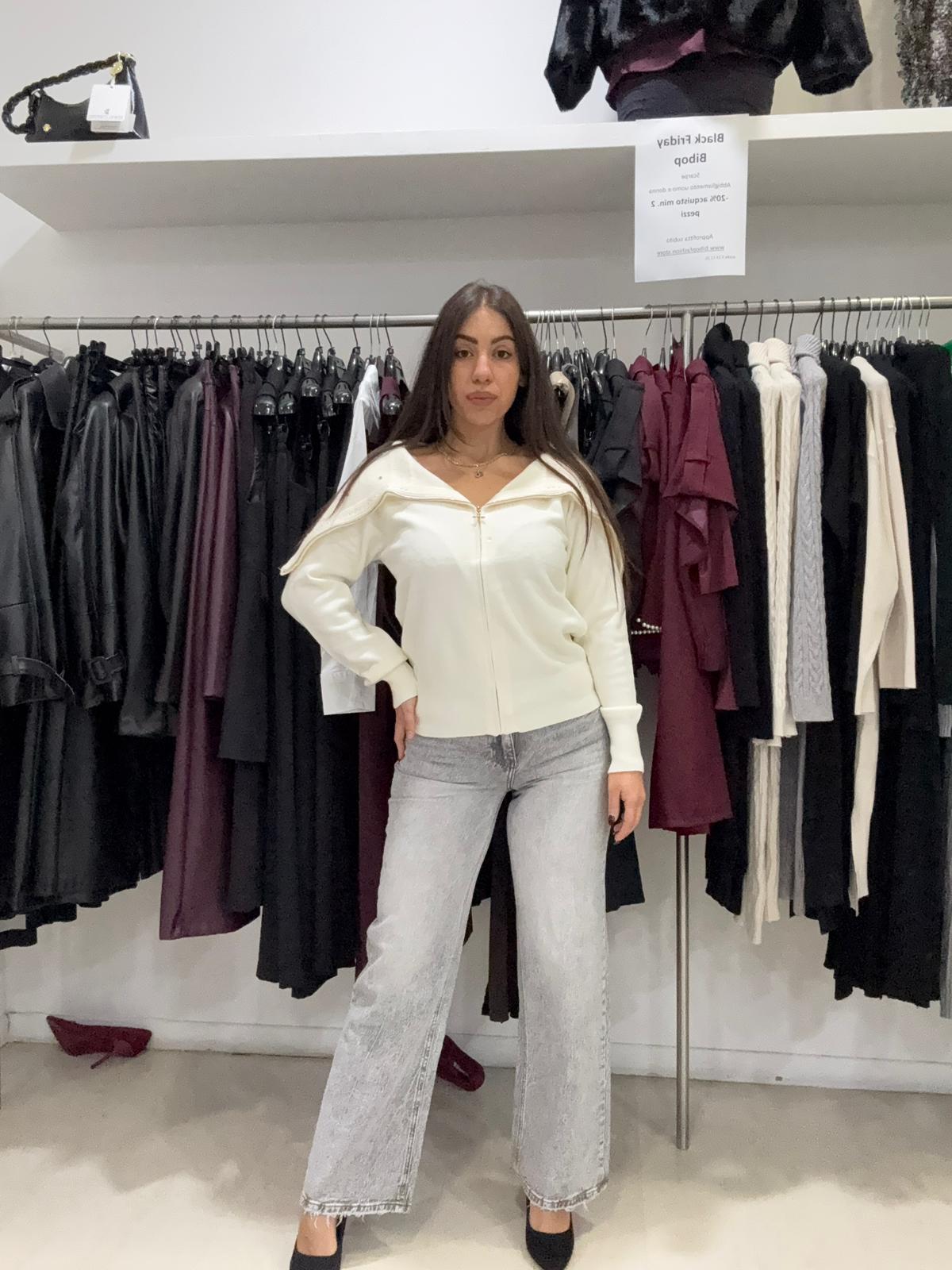 Maglia con Zip, Colletto e Strass