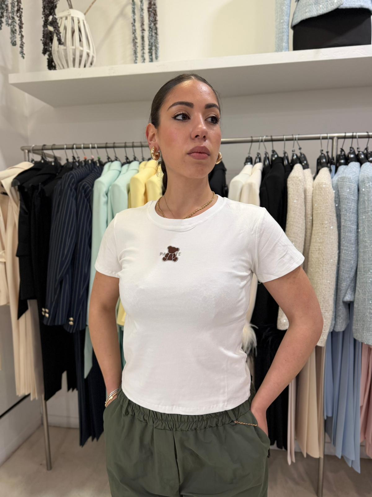Maglia Crop Teddy con Strass – Donna