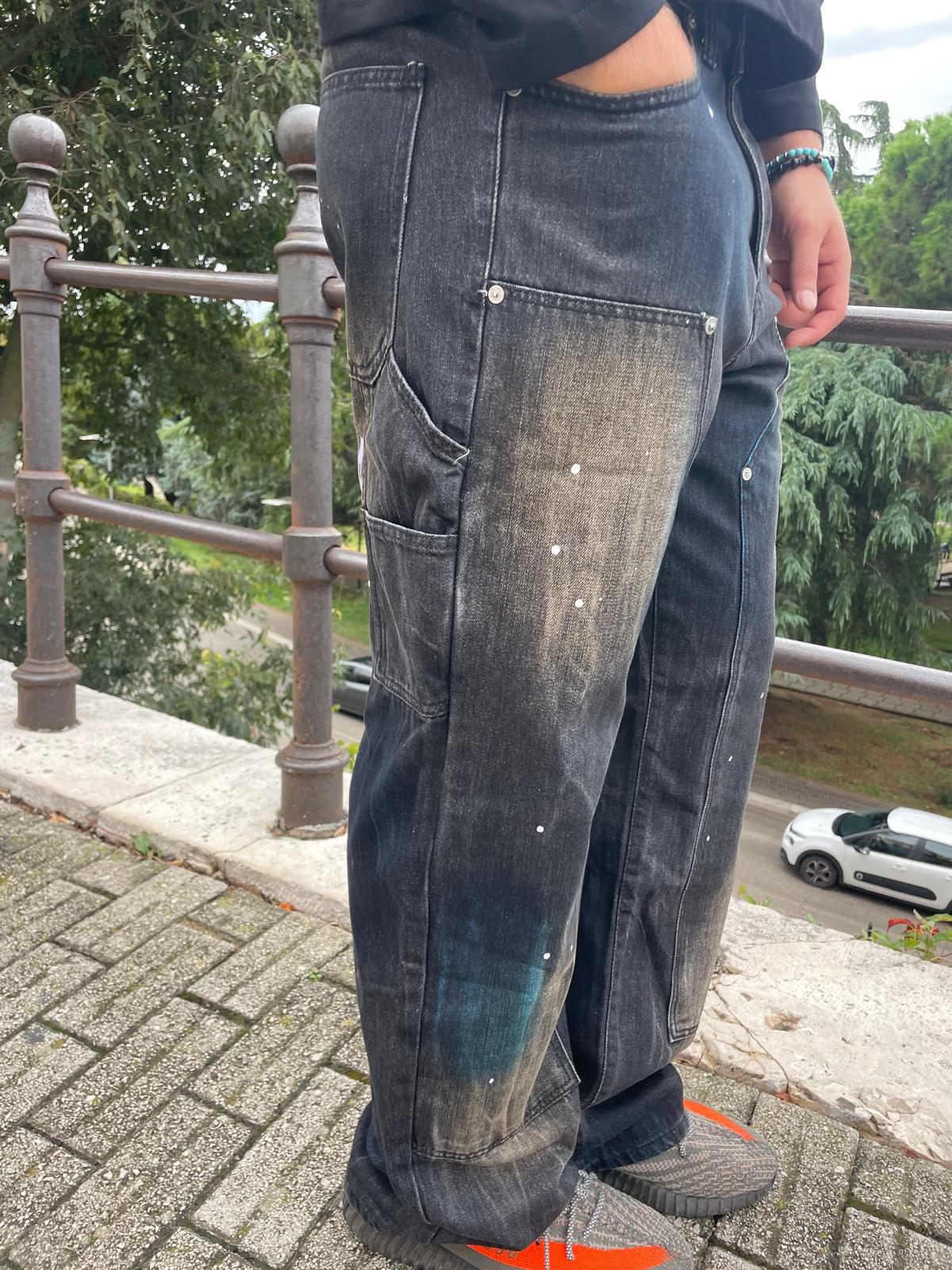 JEANS UOMO BAGGY GRIGIO CON EFFETTO SPRUZZO