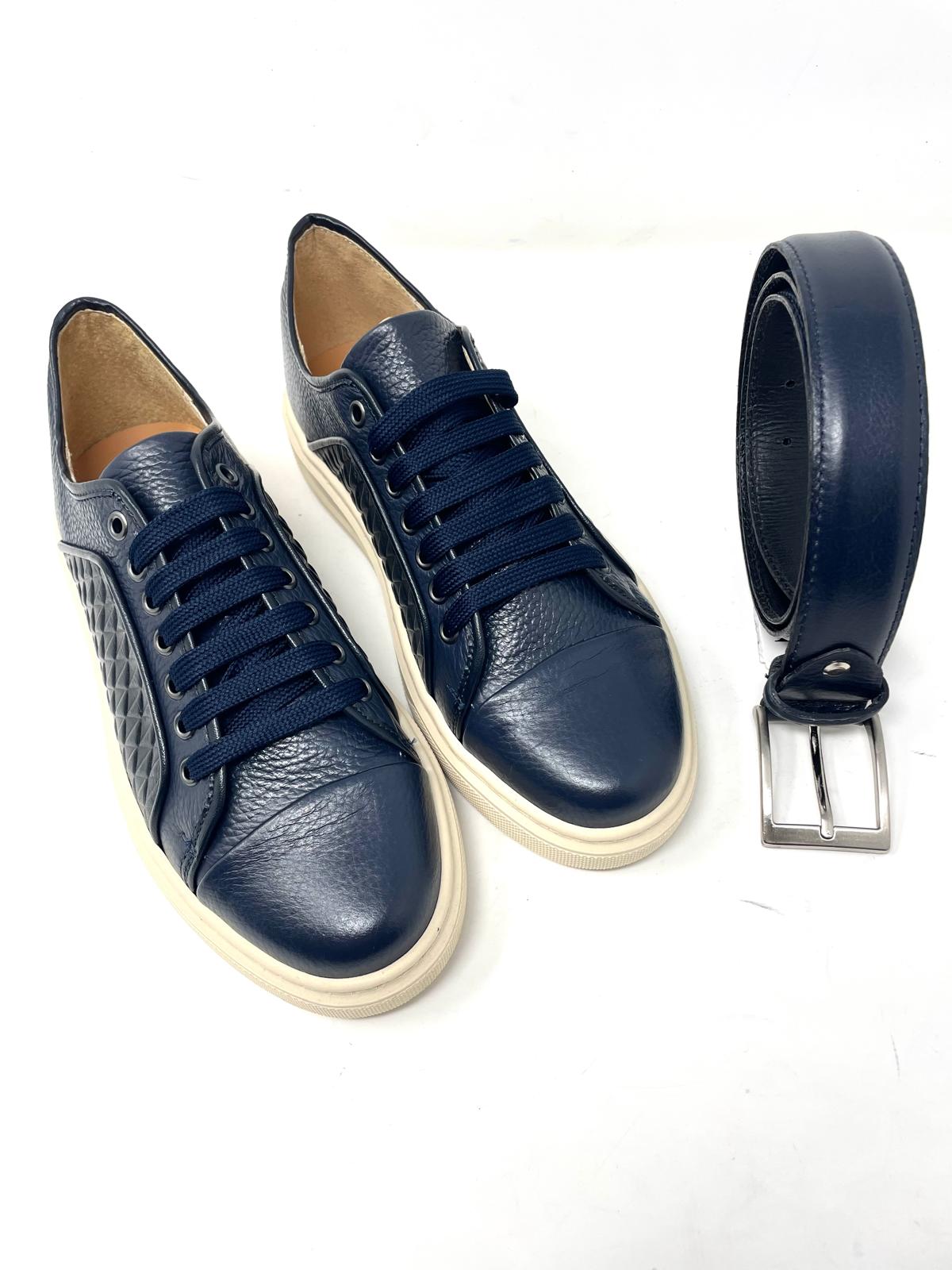 Sneakers in Vera Pelle con Stampa a Rombi fondo beige