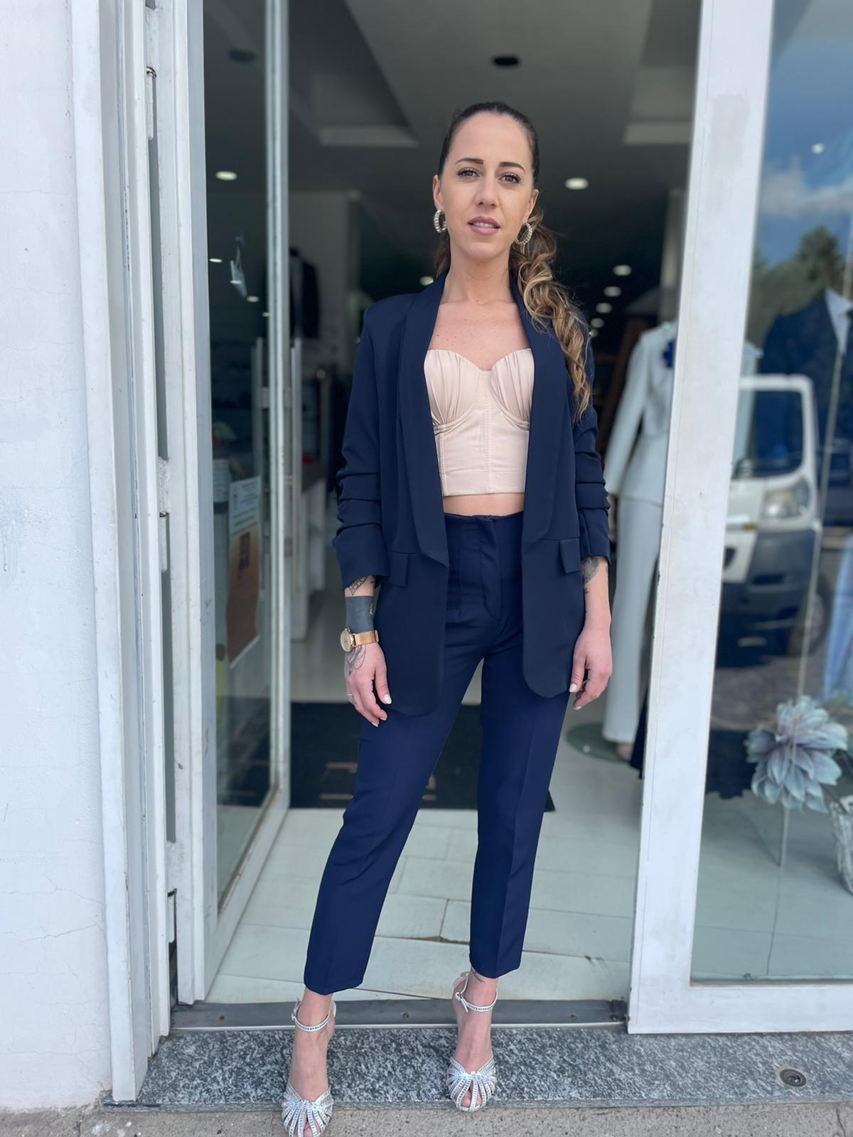 High-waisted stitching trousers