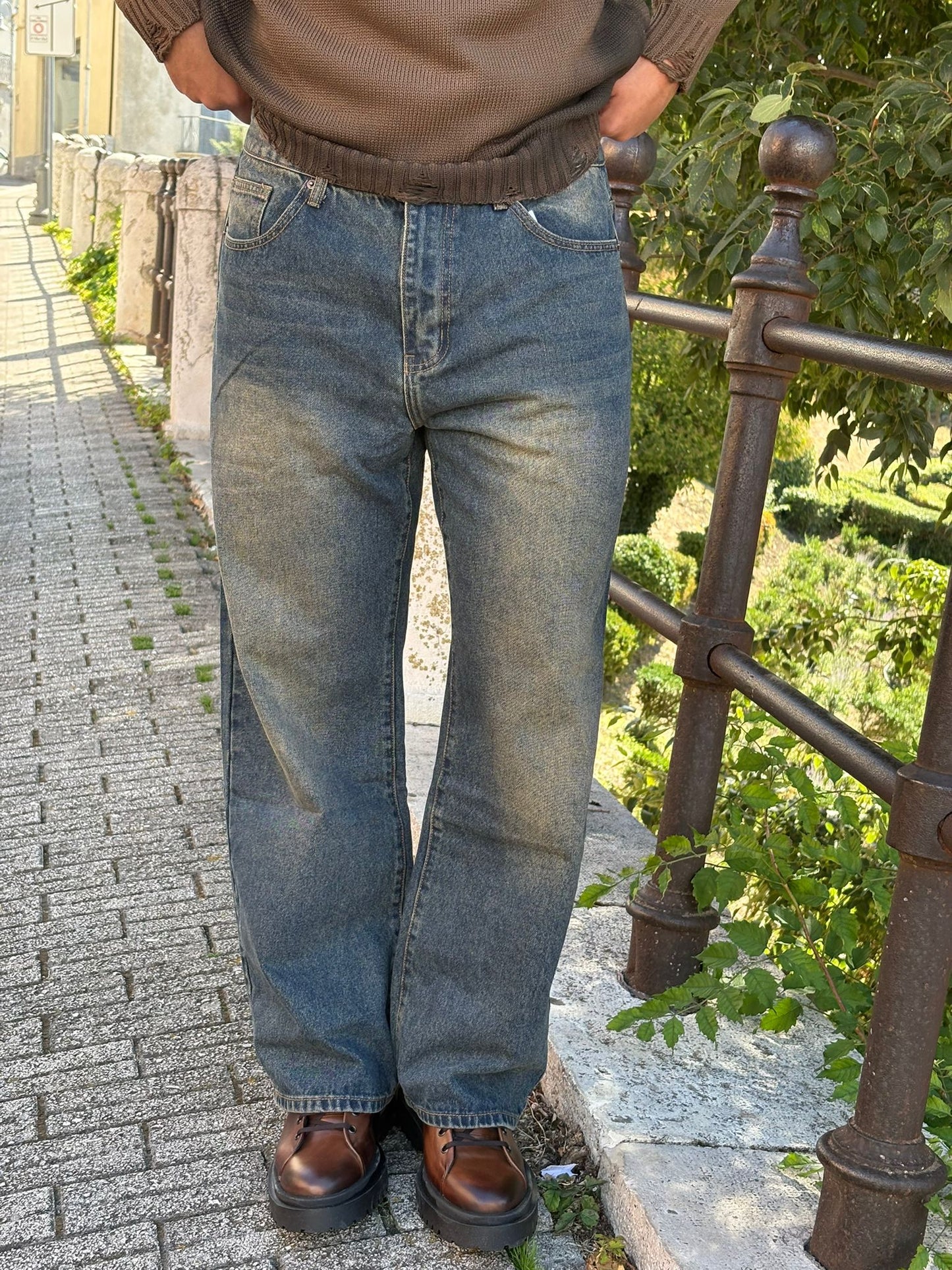 Jeans uomo baggy lavaggio al tè
