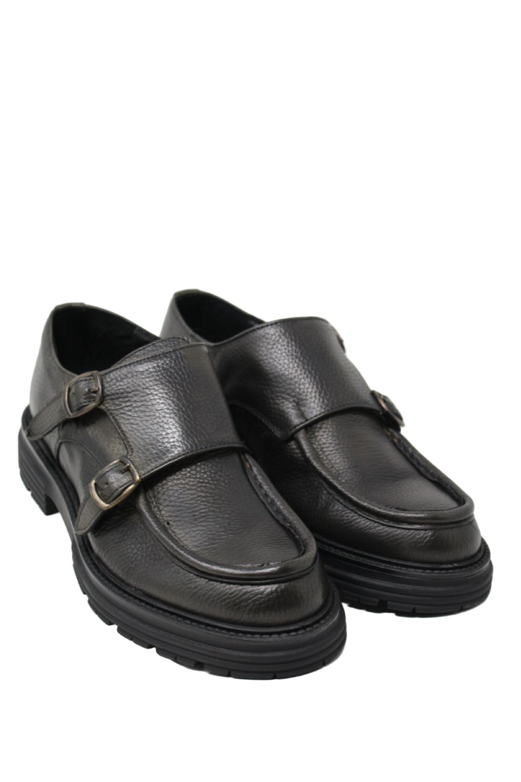 Mocassino uomo doppia fibbia  in vera pelle bottalata effetto vintage made in Italy fondo vibram