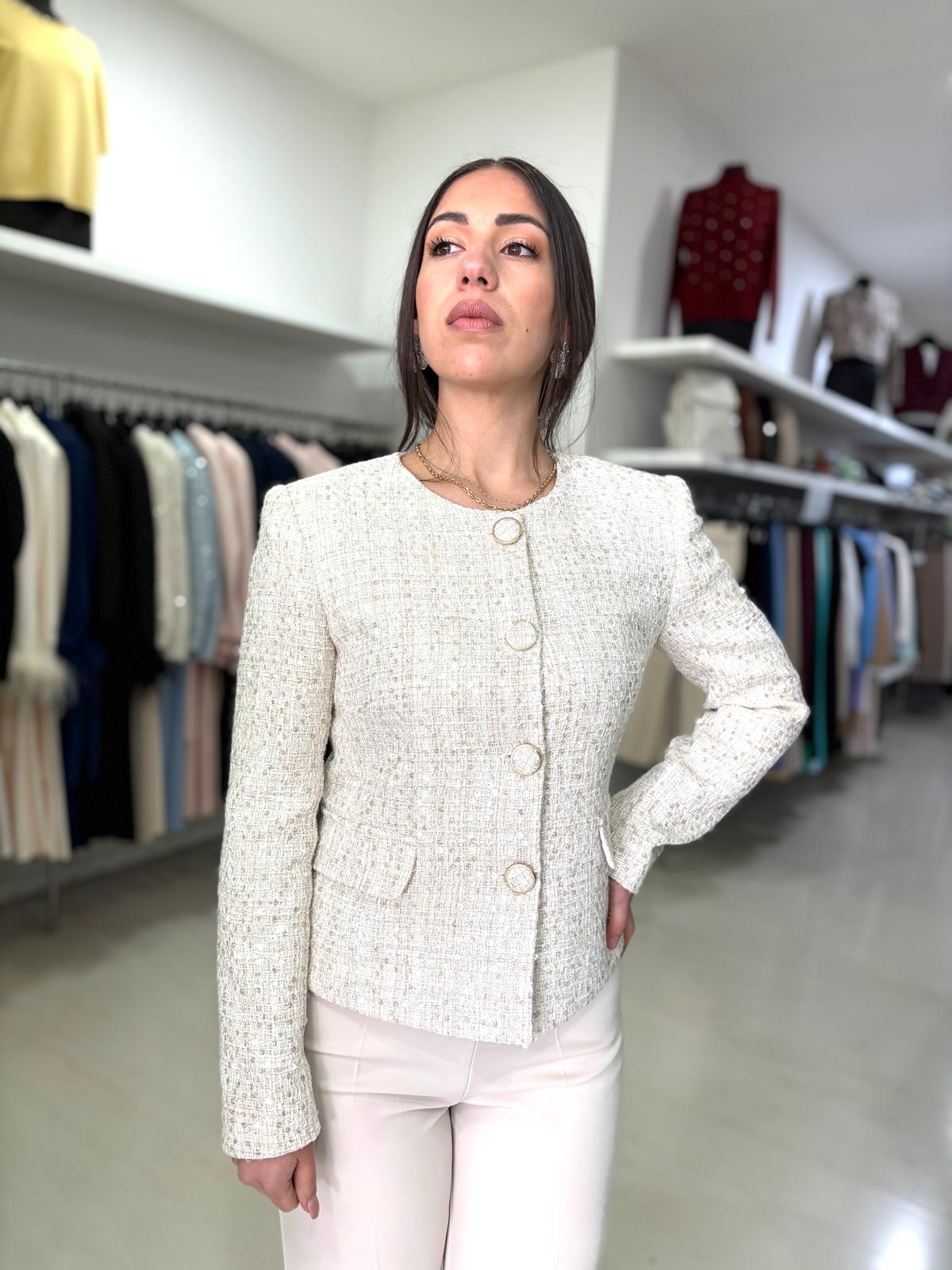 Completo Donna Giacca in Tweed e Paillettes con Pantalone Palazzo