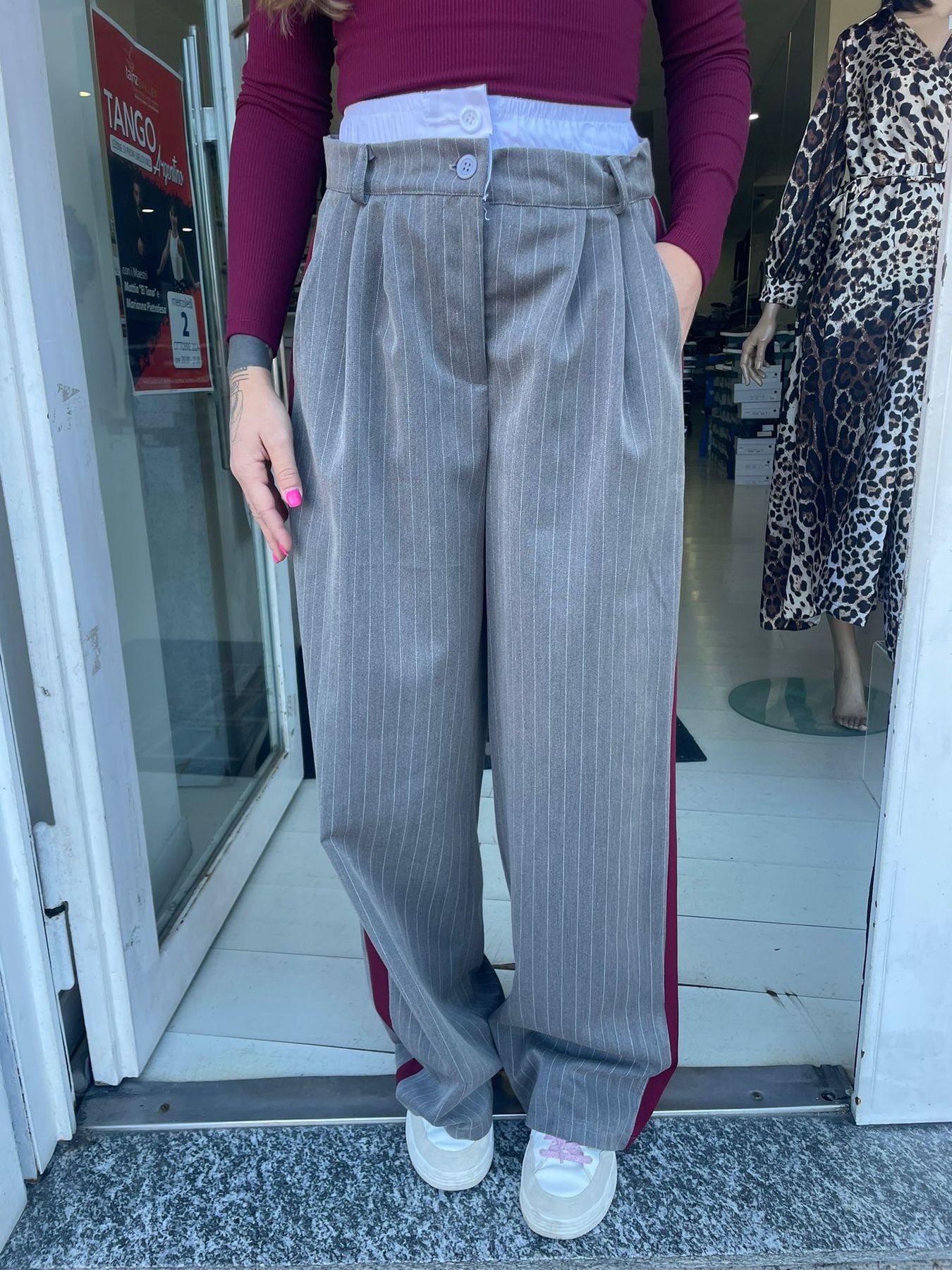pantalone gessato riga laterale effetto boxer