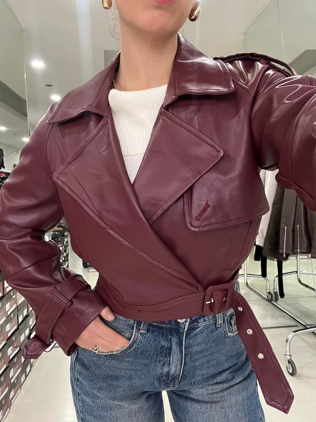 Trench chiodo donna crop over in ecopelle