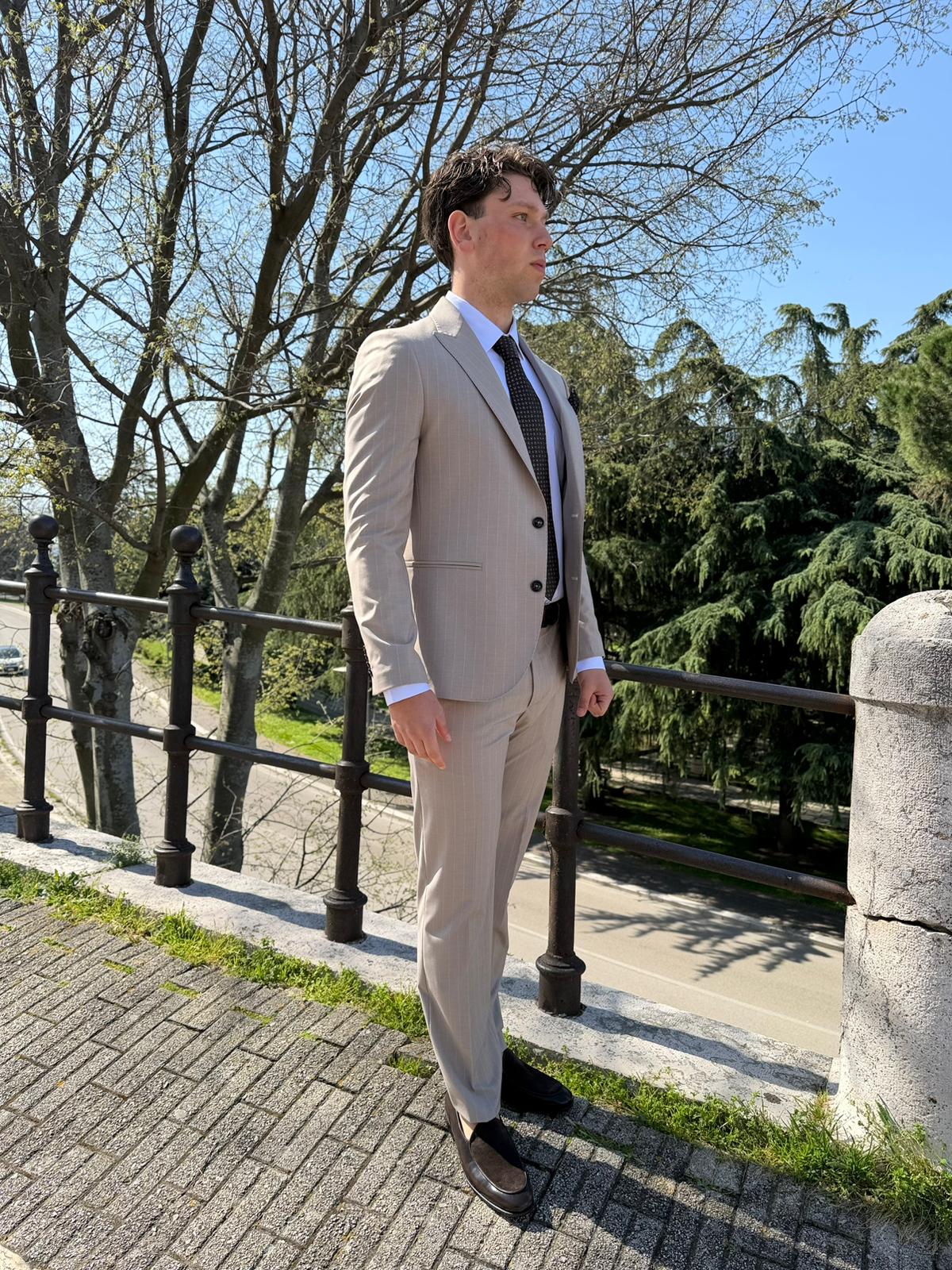 Abito Uomo Gessato Modello Michelangelo – Petto a Lancia Slim Sartoriale