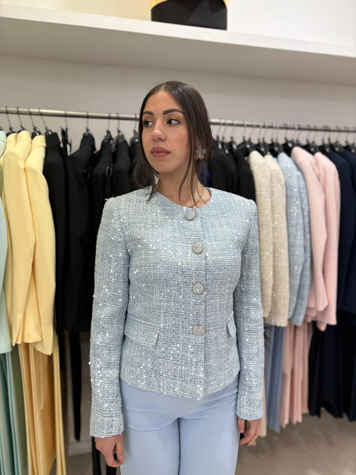 Completo Donna Giacca in Tweed e Paillettes con Pantalone Palazzo