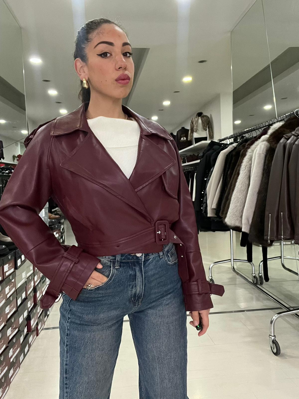 Trench chiodo donna crop over in ecopelle