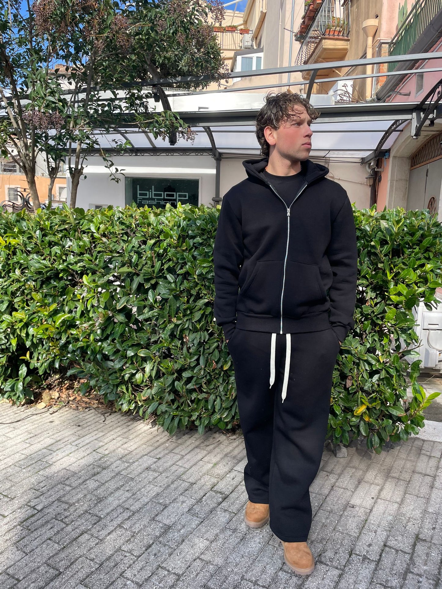 Tuta uomo completo 2 pezzi felpata pantalone baggy