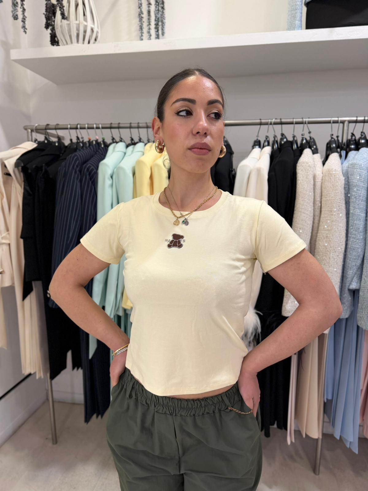Maglia Crop Teddy con Strass – Donna