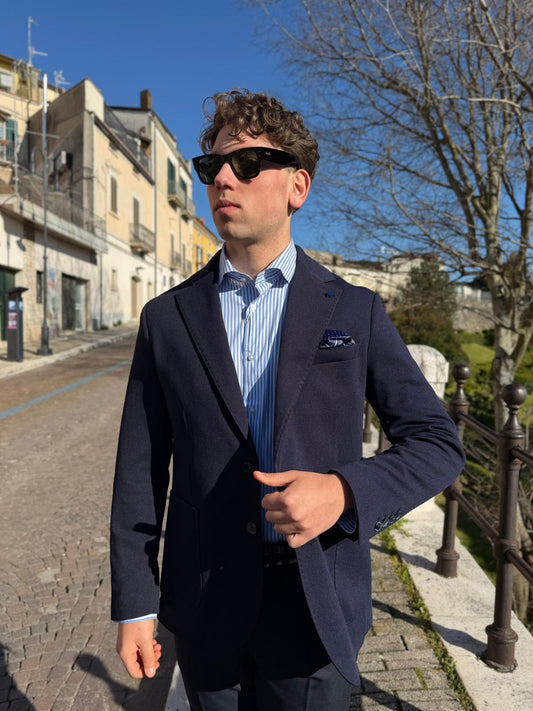 Giacca in Tessuto Nido d’Ape – Blazer Uomo 2 Bottoni Semi-Stretch