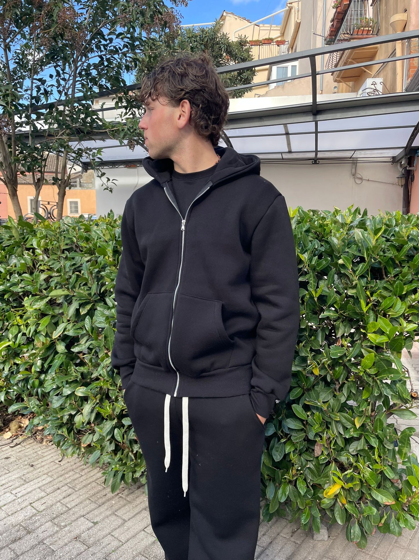 Tuta uomo completo 2 pezzi felpata pantalone baggy