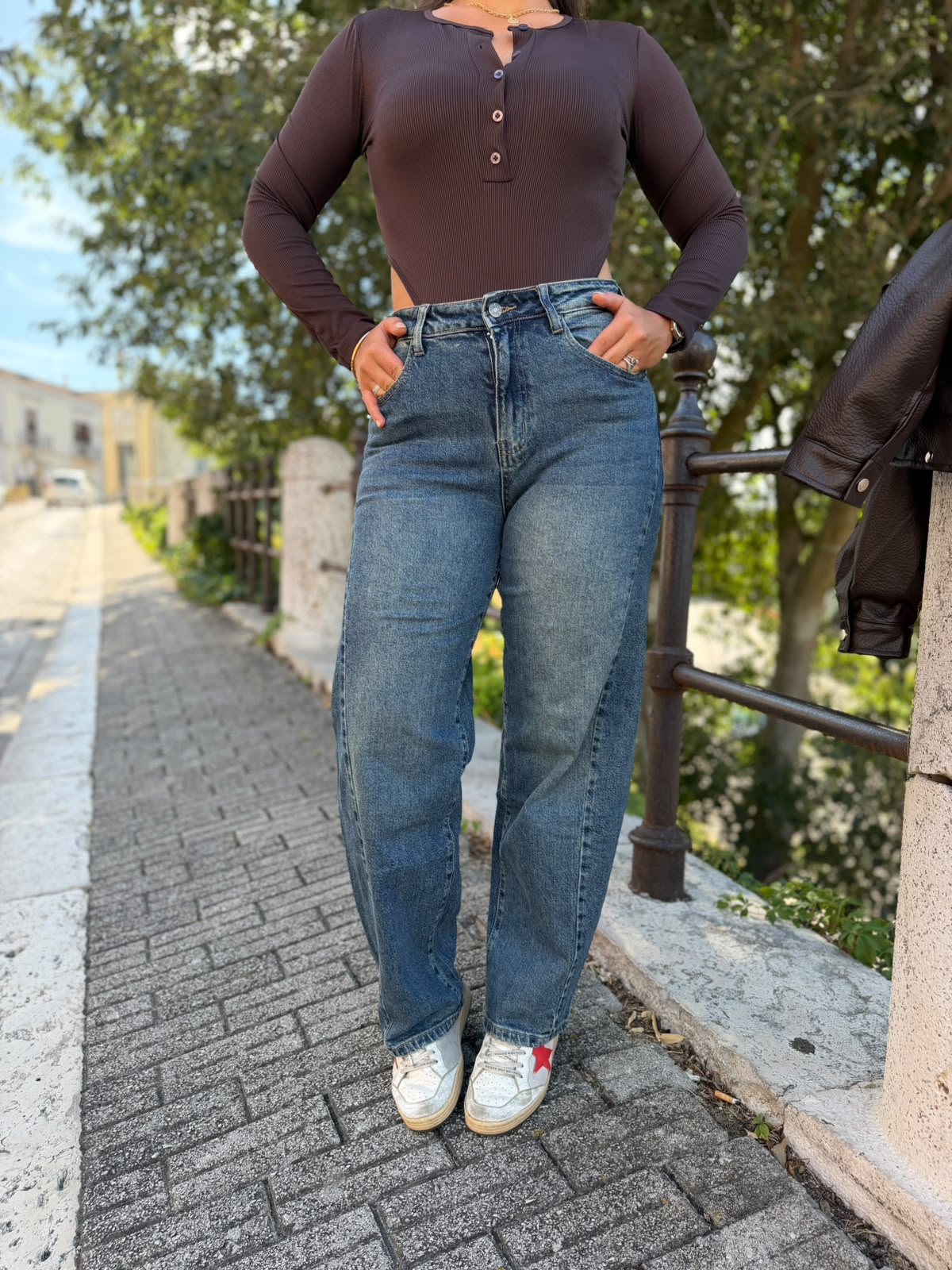 Jeans Donna Ballon con Cuciture Centrali