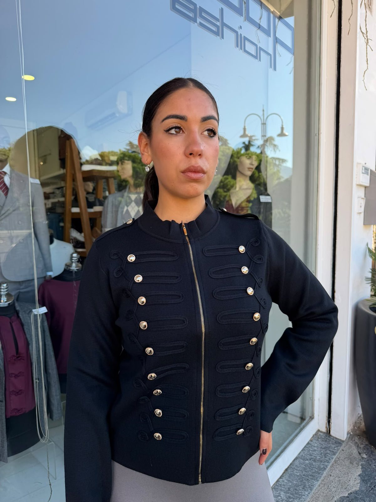 MAGLIA DONNA STILE NAPOLEON CON BOTTONI ORO