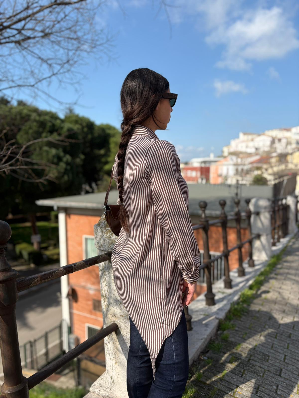 Camicia Donna Rigata Asimmetrica