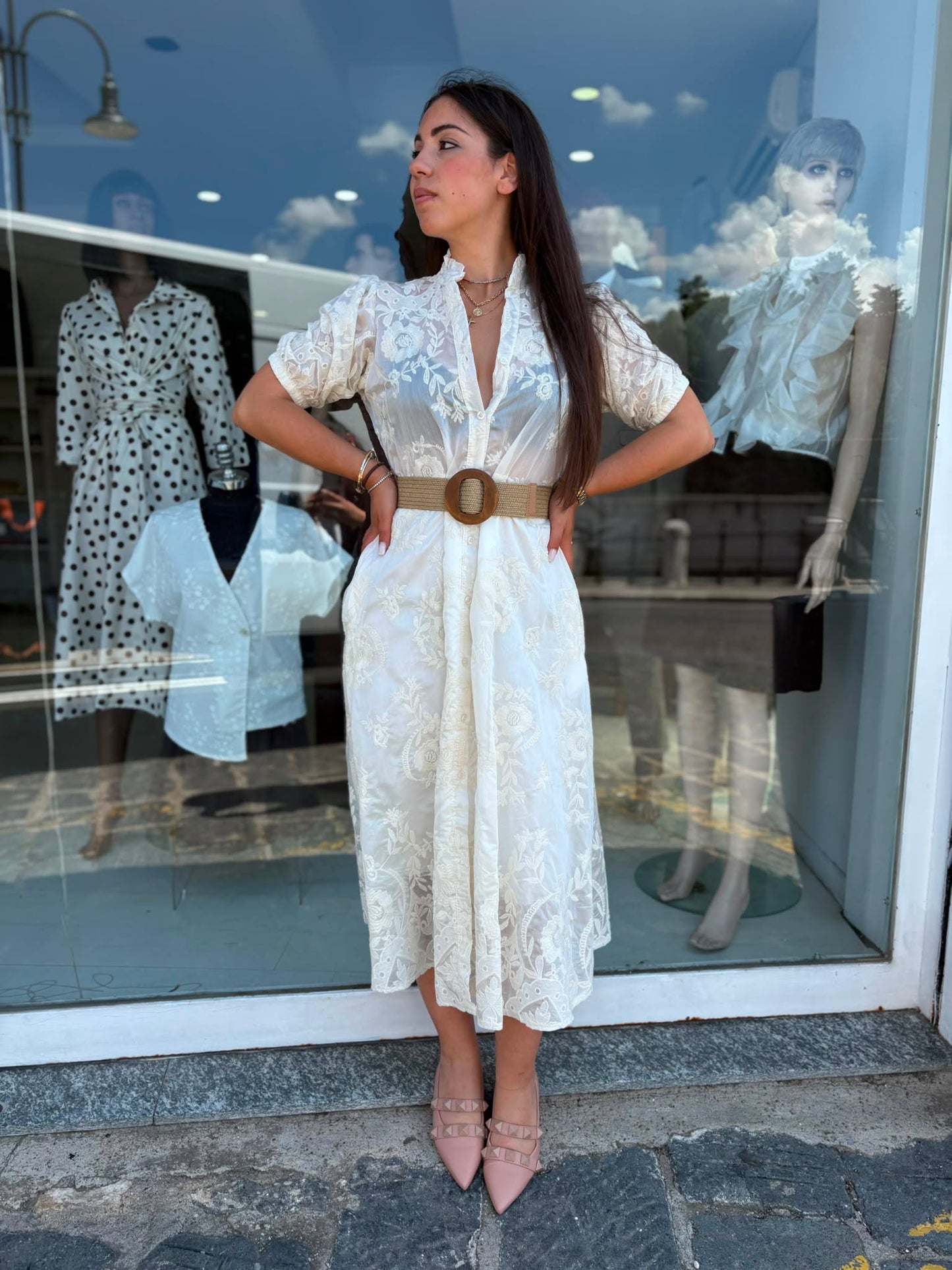 Abito Lungo Donna in Mussola con Ricami