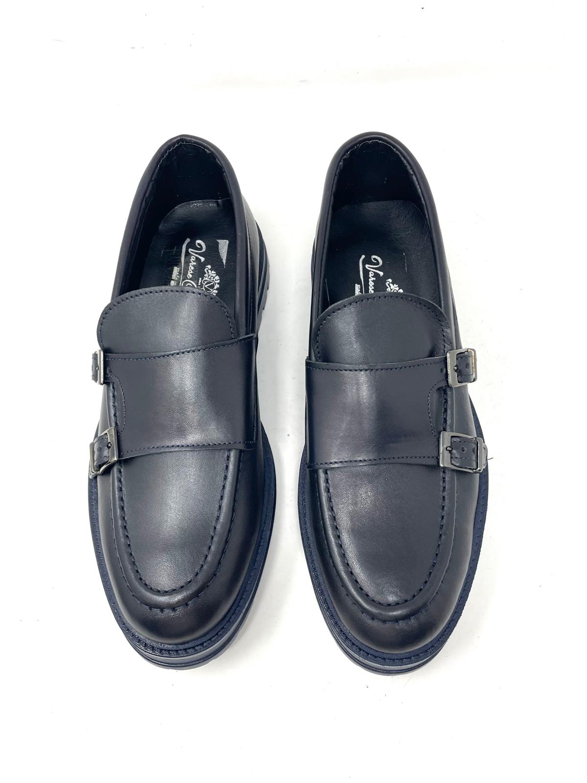 Mocassino doppia fibbia fondo vibram in vera pelle made in italy