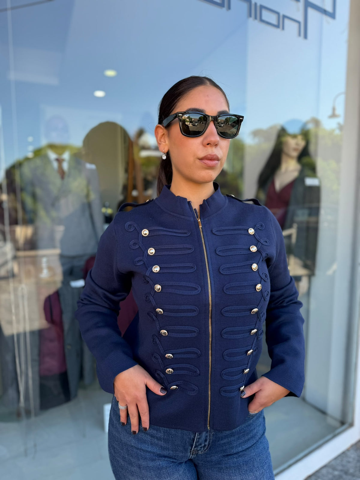 MAGLIA DONNA STILE NAPOLEON CON BOTTONI ORO