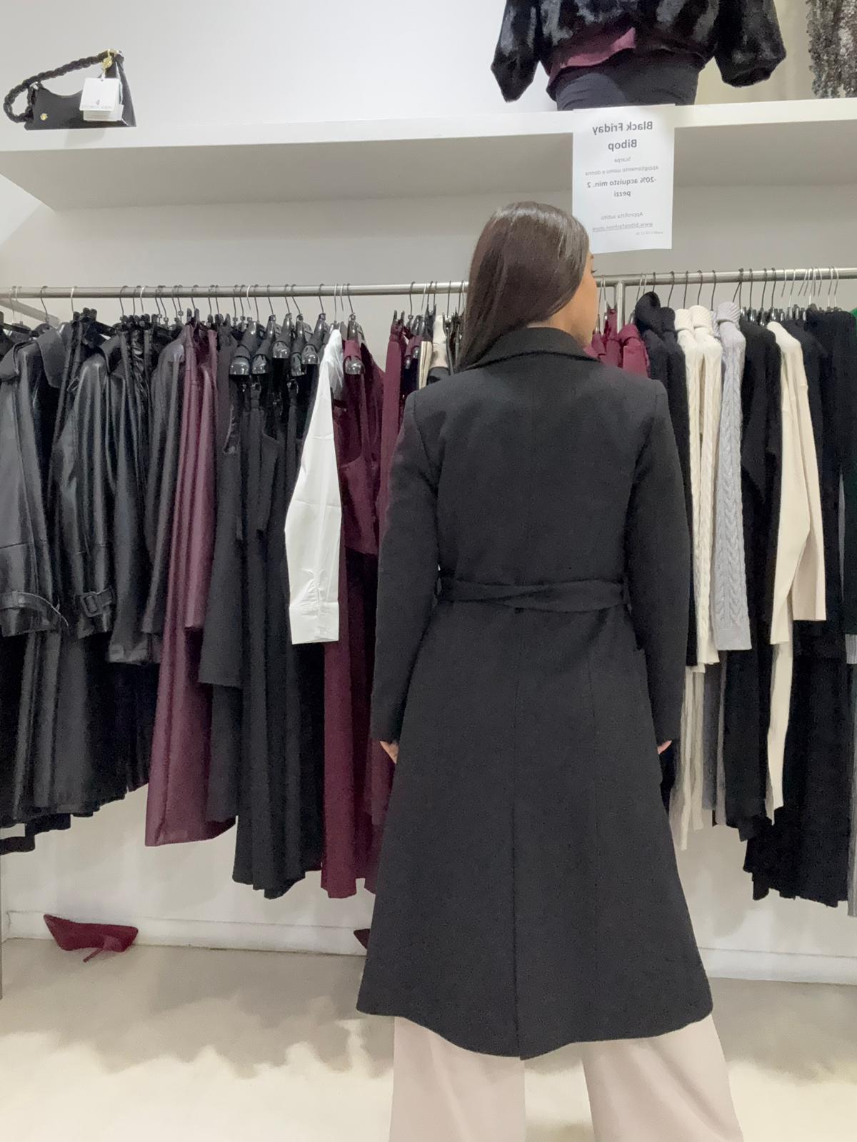 Cappotto lungo vestaglia in tessuto diagonale caldo