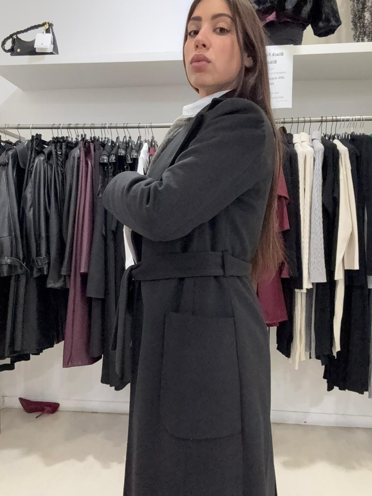 Cappotto lungo vestaglia in tessuto diagonale caldo