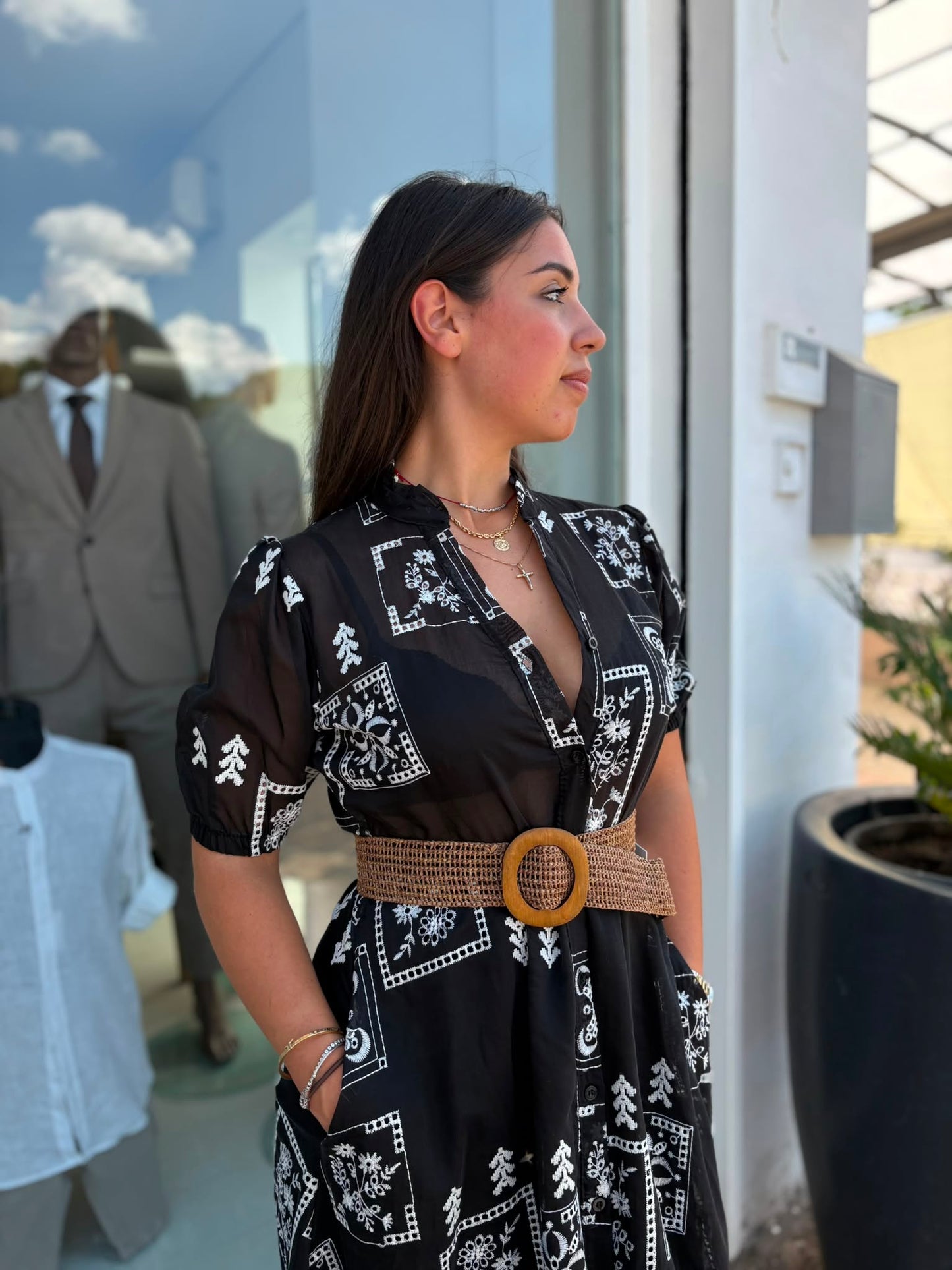 Abito Lungo Donna in Mussola con Ricami