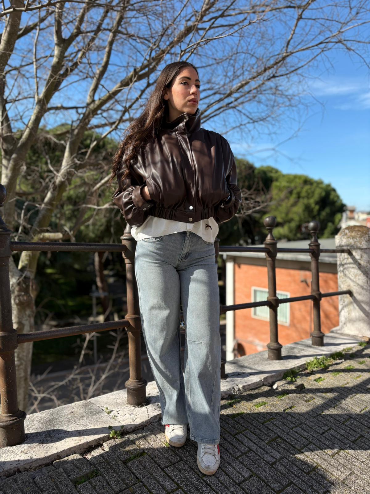 Jeans Balloon Donna con Cuciture a Vista