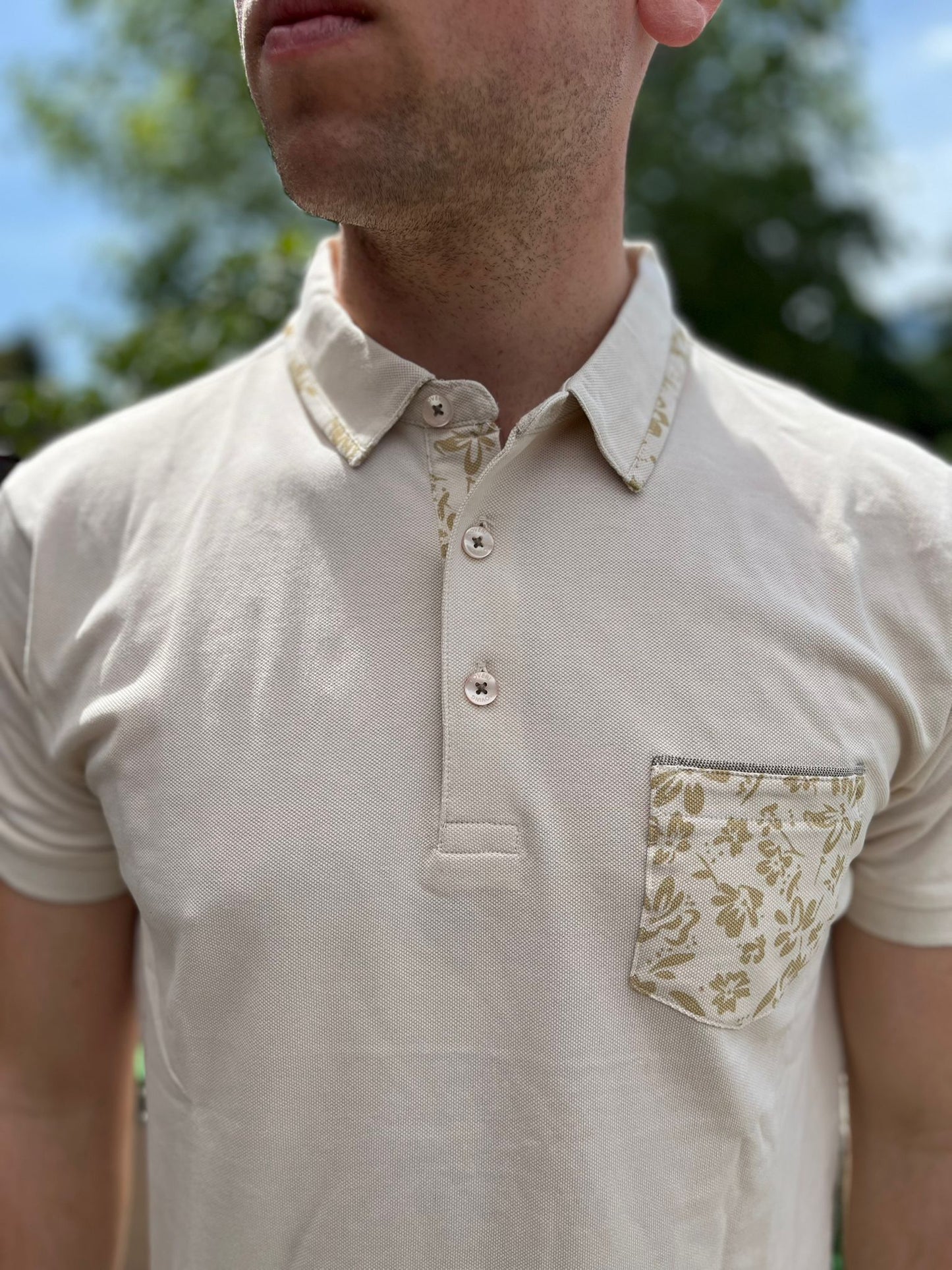 Polo  tasca a fiori cotone pique