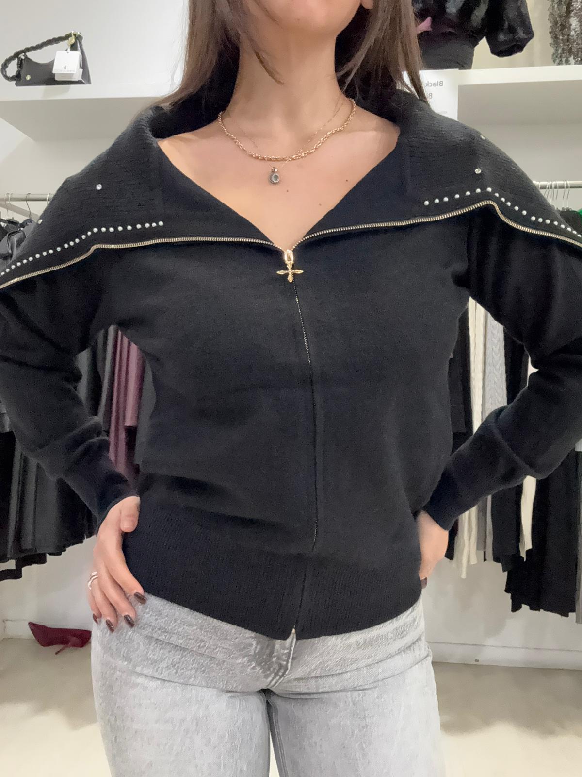 Maglia con Zip, Colletto e Strass