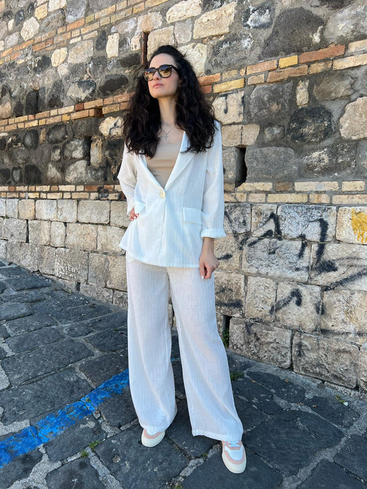 Pantalone Gessato Effetto Lino – Donna