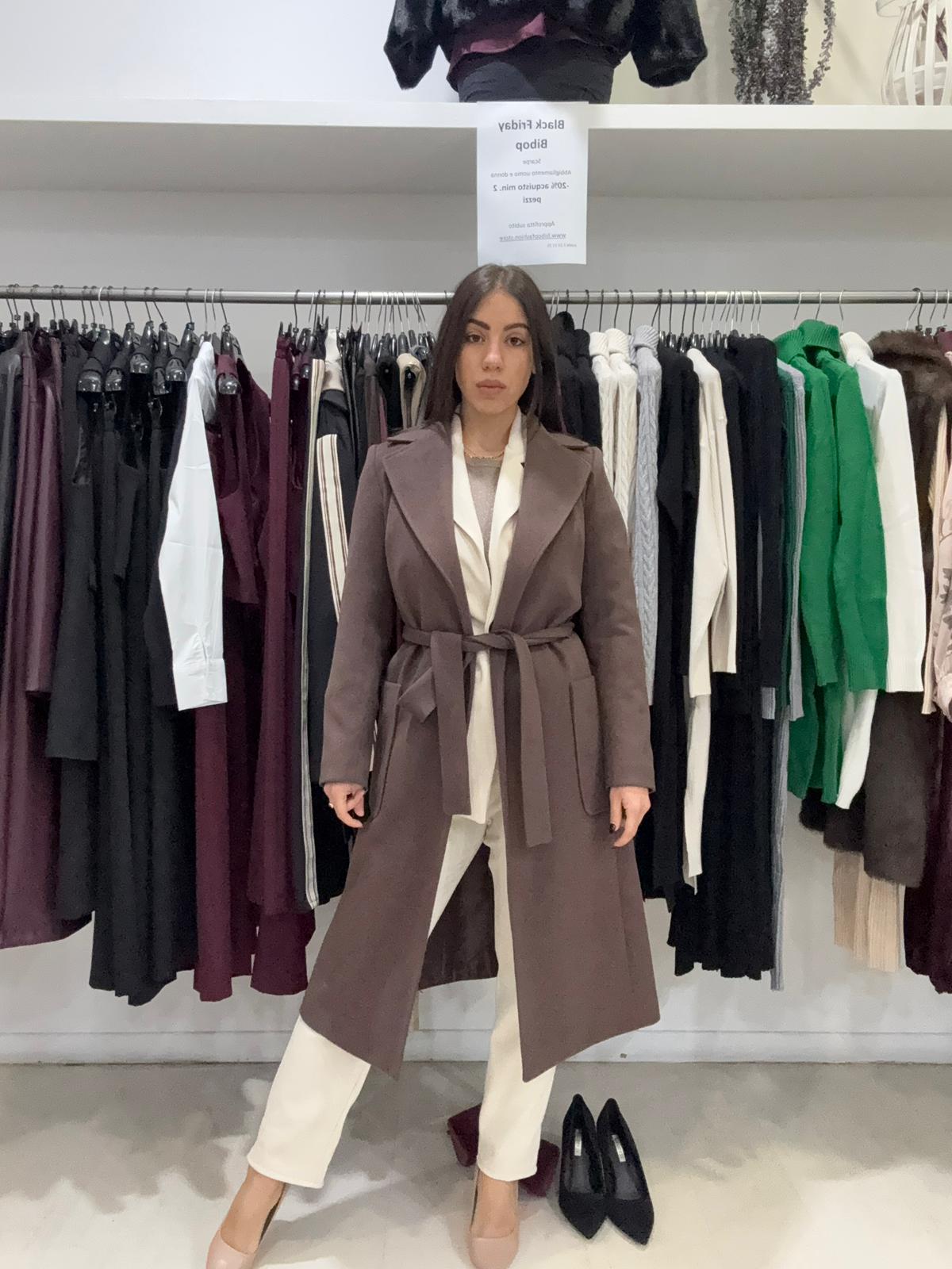 Cappotto lungo vestaglia in tessuto diagonale caldo