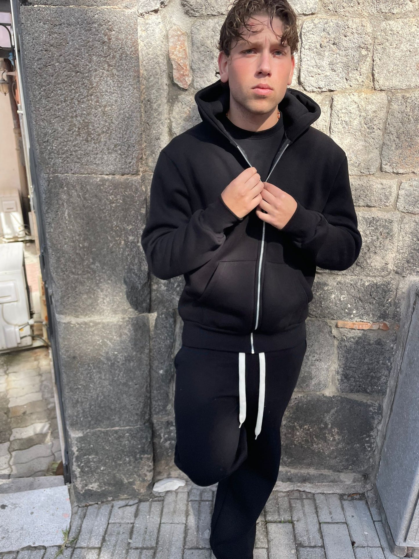 Tuta uomo completo 2 pezzi felpata pantalone baggy