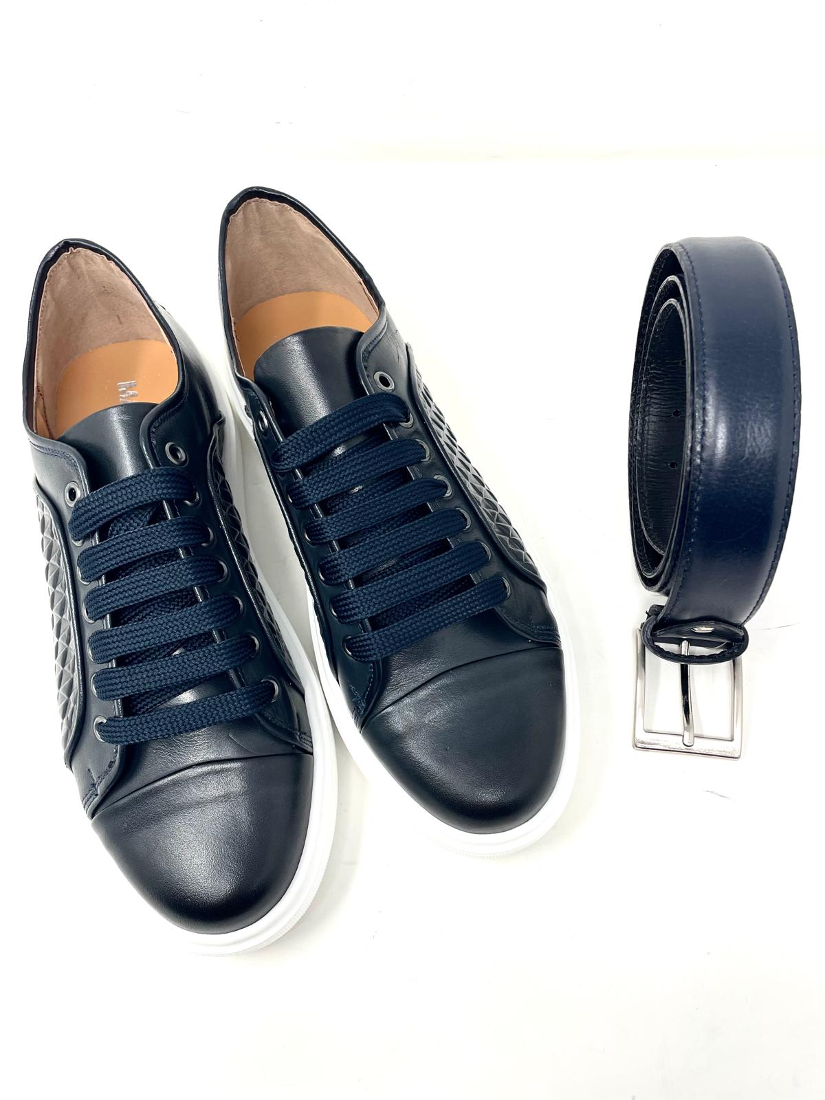 Sneakers in Vera Pelle con Stampa a Rombi