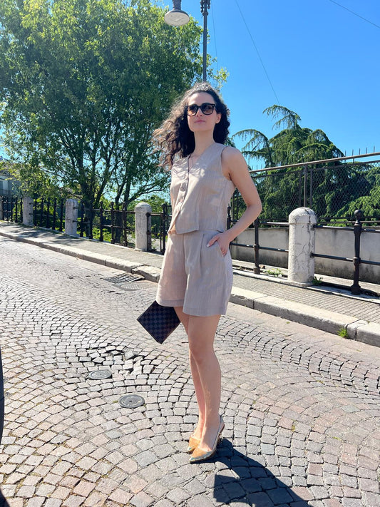 Shorts Gessati Effetto Lino – Donna